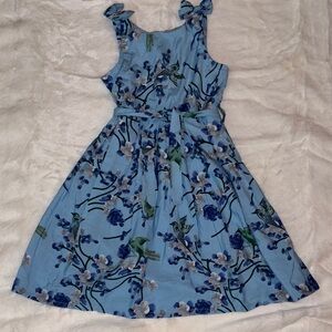 Blue Floral Pattern Girls Summertime Sundress With Bows
